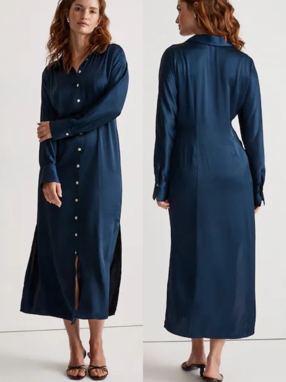 Madewell | Satin Button-Front Midi Shirtdress